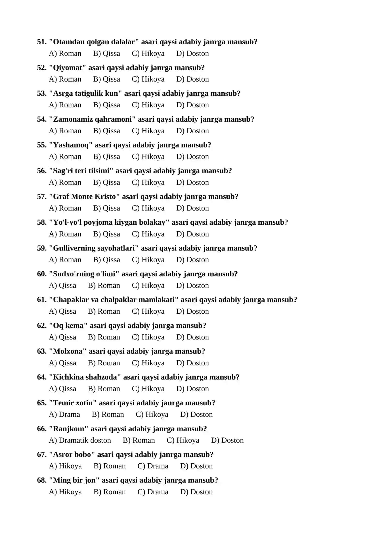 MILLIY SERTIFIKAT IMTIHONI ANDOZASIDAGI TEST SAVOLLARI 4