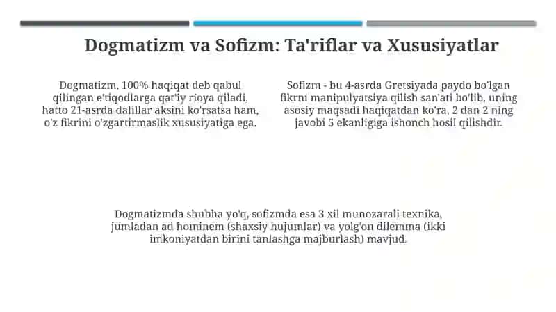 Falsafaning asosiy usullari: metafizika va dialektika, dogmatizm, sofizm 4