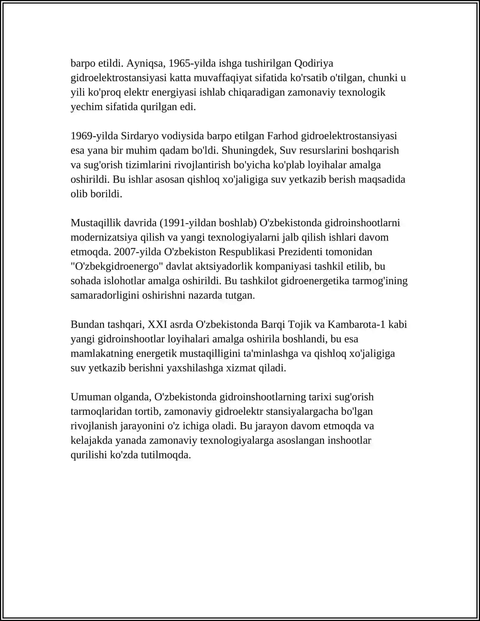 ÕZBEKISTONDAGI MAVJUD GIDROINSHOATLAR 4