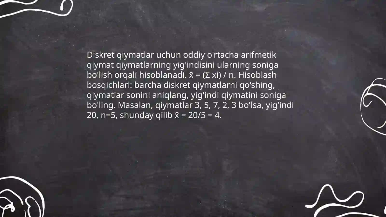 Õrta arifmetik qiymatni hisoblash 4