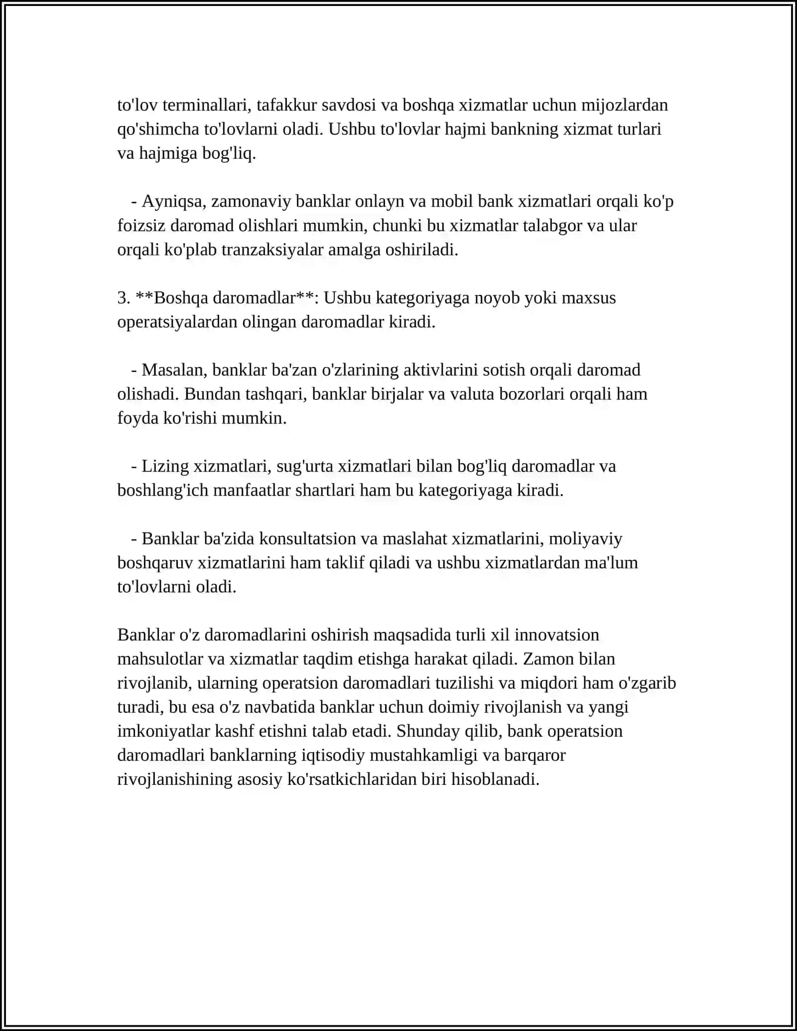 BANKNING OPERATSION DAROMADLARI 4