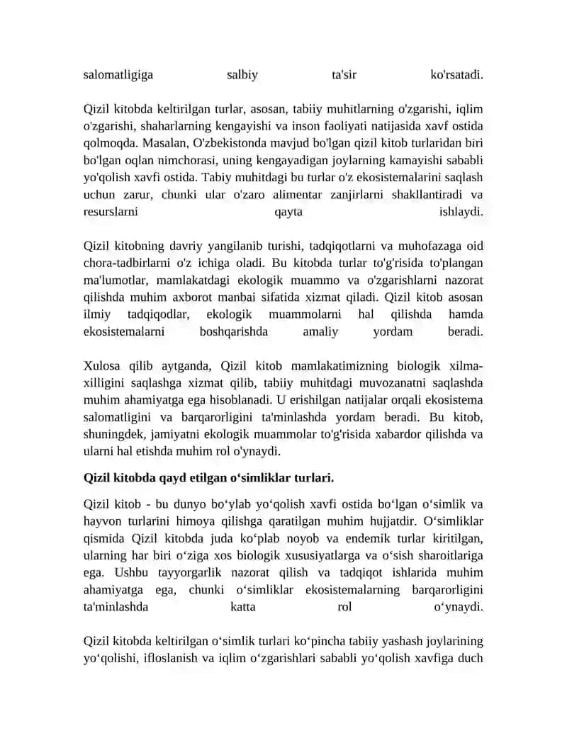 Oʻzbekiston Respublikasi " Qizil kitobi" va uning ahamiyati 4