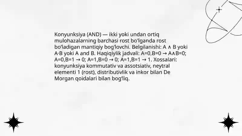 Mulohazalar inkor dinyunksiya va konyunksiya 4