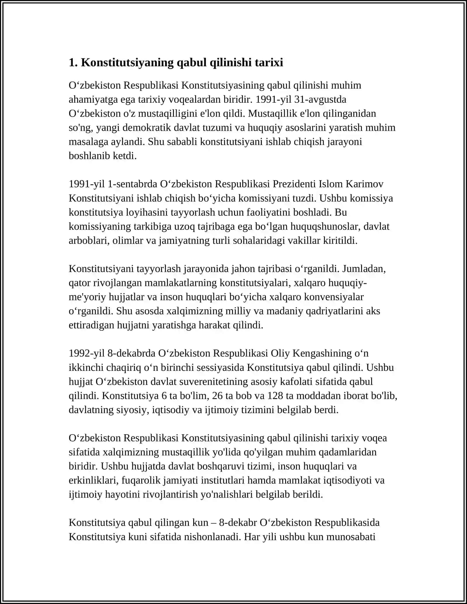 Oʻzbekiston Respublikasi Konstitutsiyasining qabul qilinishi va uning tarixiy ahamiyati 4