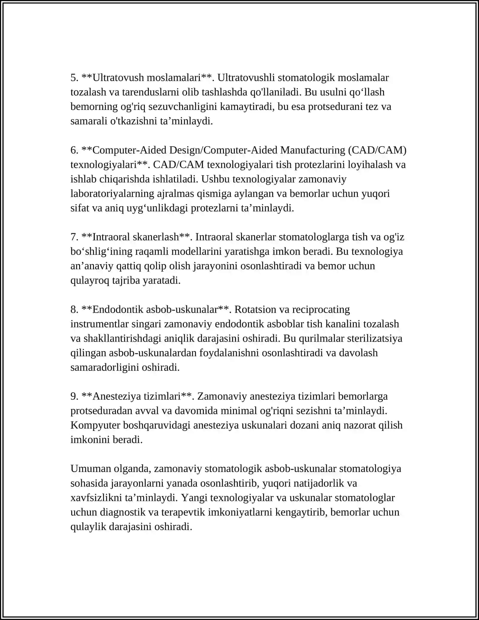 ZAMONAVIY STOMATOLOGIK ASBOB-USKUNALAR. STOMATOLOGIK MATERIALLARNI TEKSHIRISH USULLARI 4