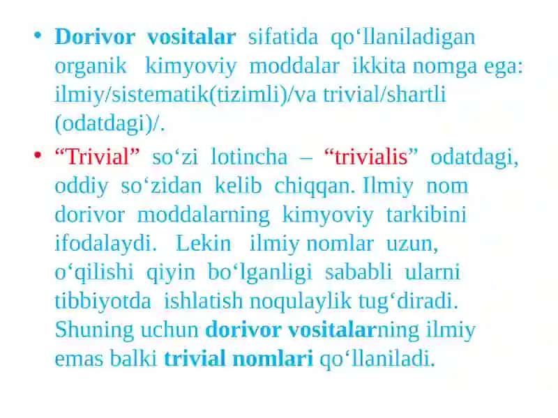 Dorivorvositalarning nomlanishi 4