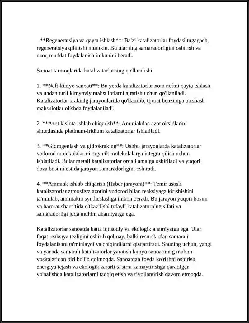 SANOATDA KATALIZATORLARNI QO'LLANILISHI 4