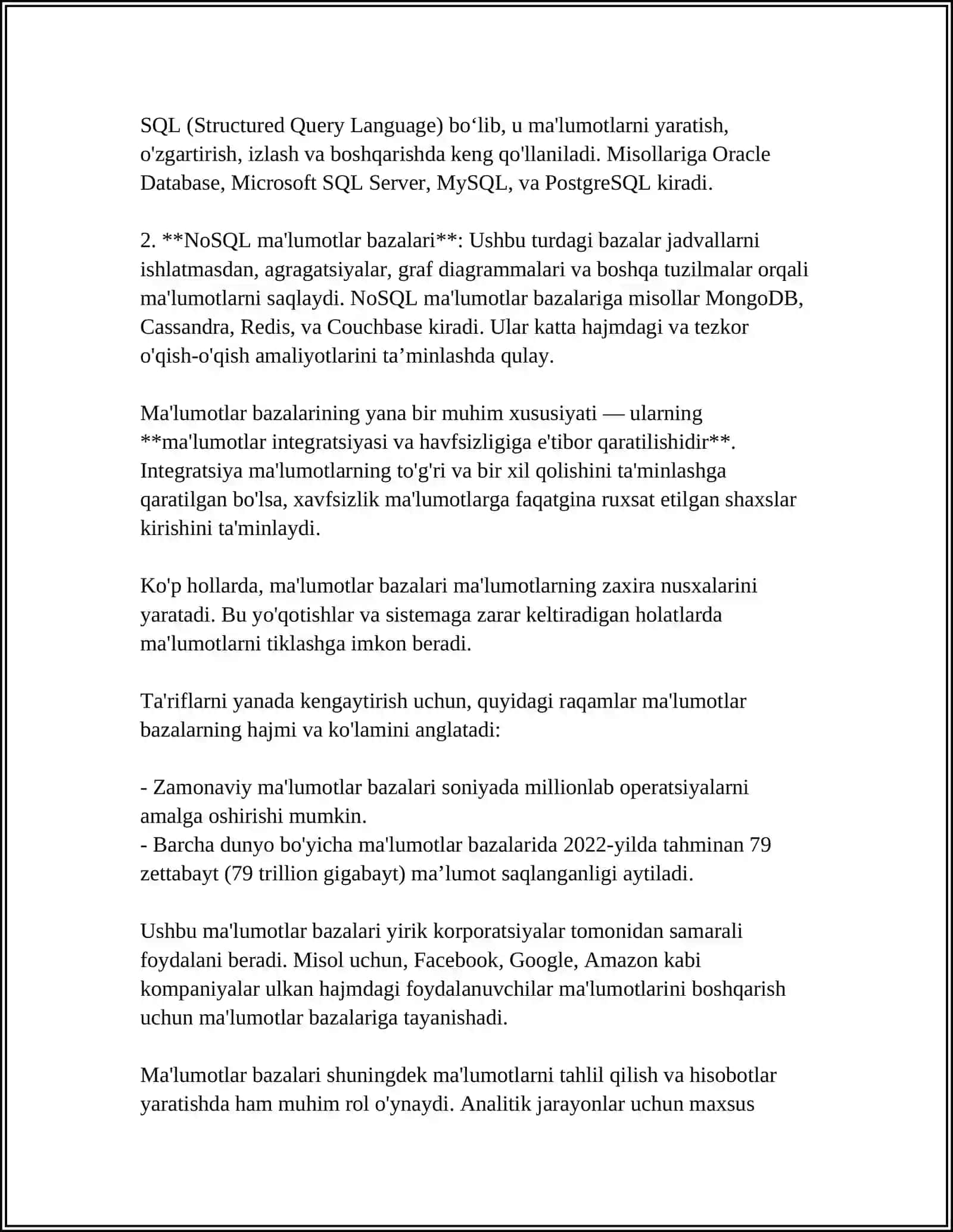 MA'LUMOTLAR BAZASI MODELLARI VA MOHIYAT ALOHA MODELI 4