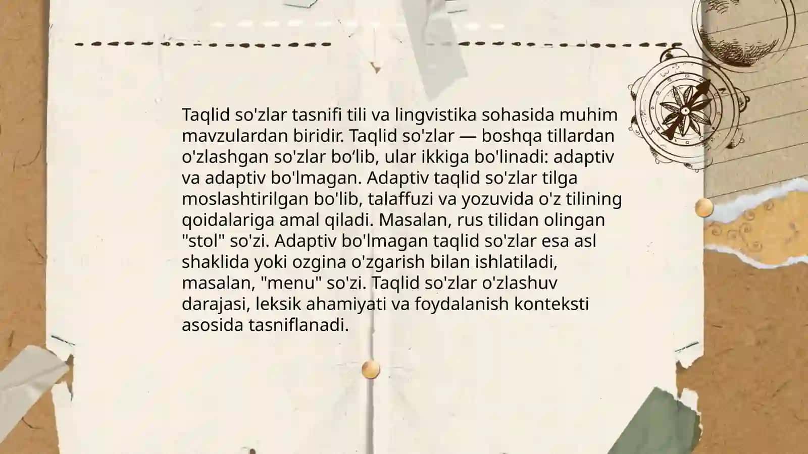 Aloxida olingan sòzlar,(Undow taqlid va modol sòzlar) 4