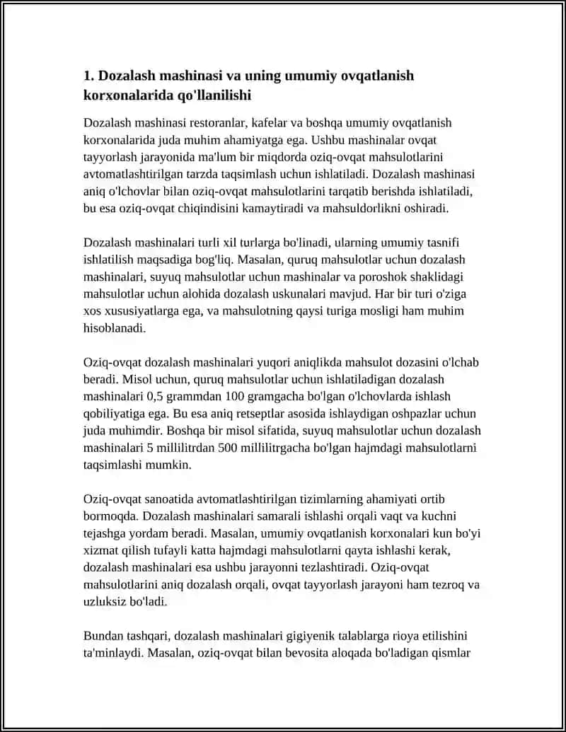 Dozalash mashinasi va uning umumiy ovqatlanish korxonalarida qo'llanilishi 4