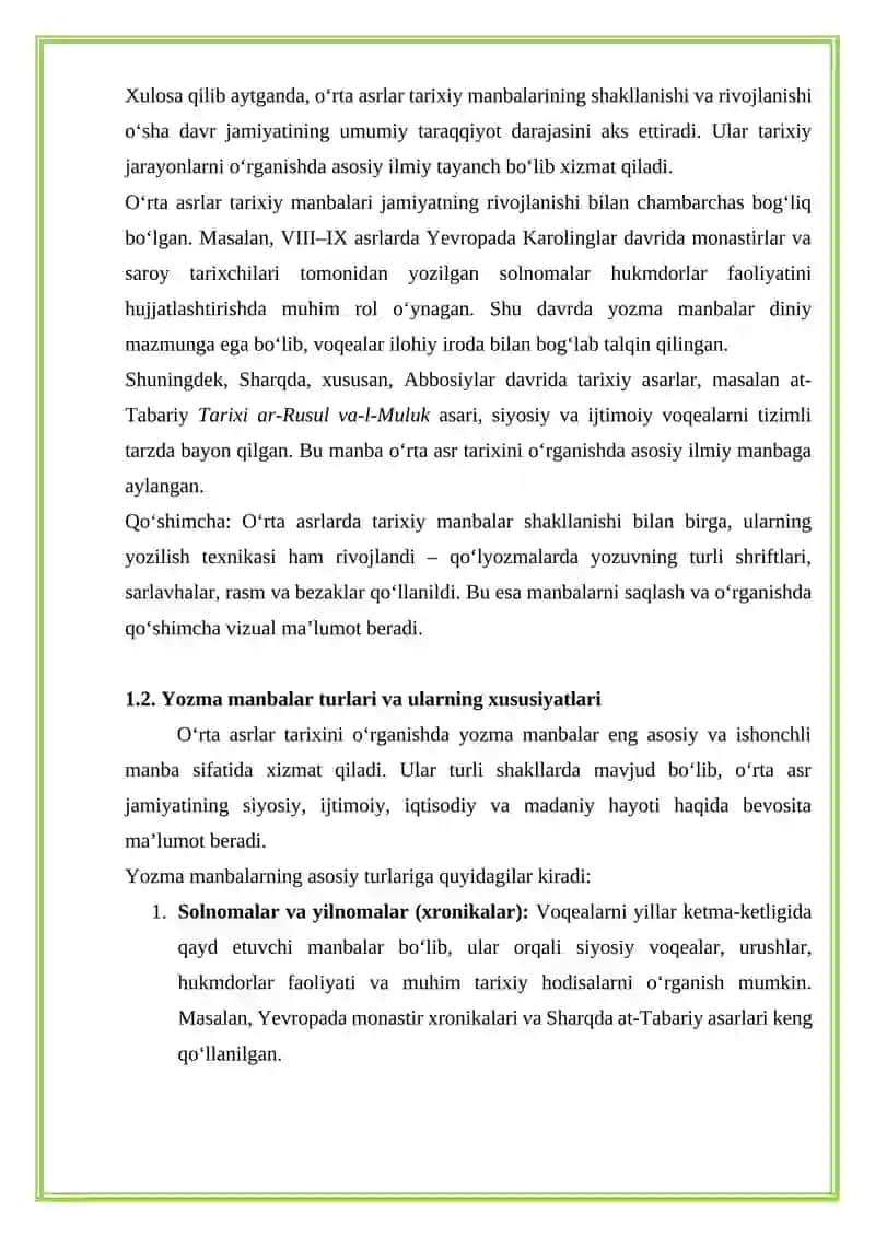O‘rta Asrlar Tarixiy Manbalar 4