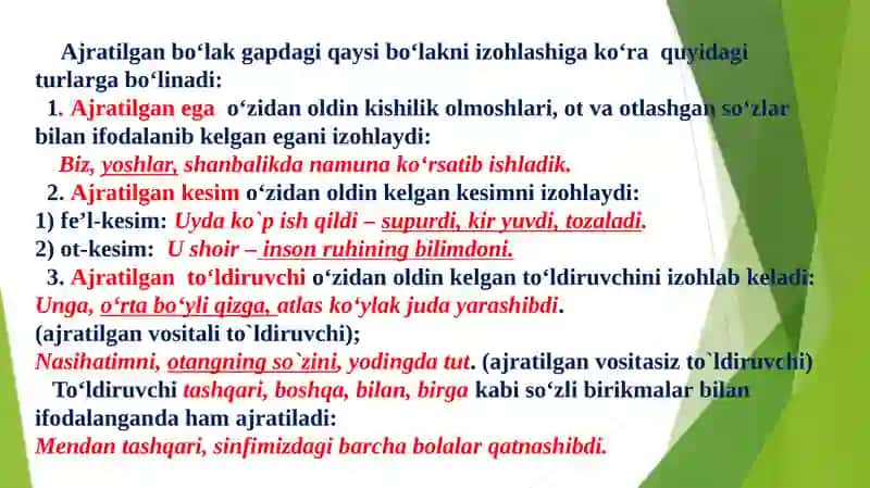 Ajratilgan bo'lakli gaplar 4