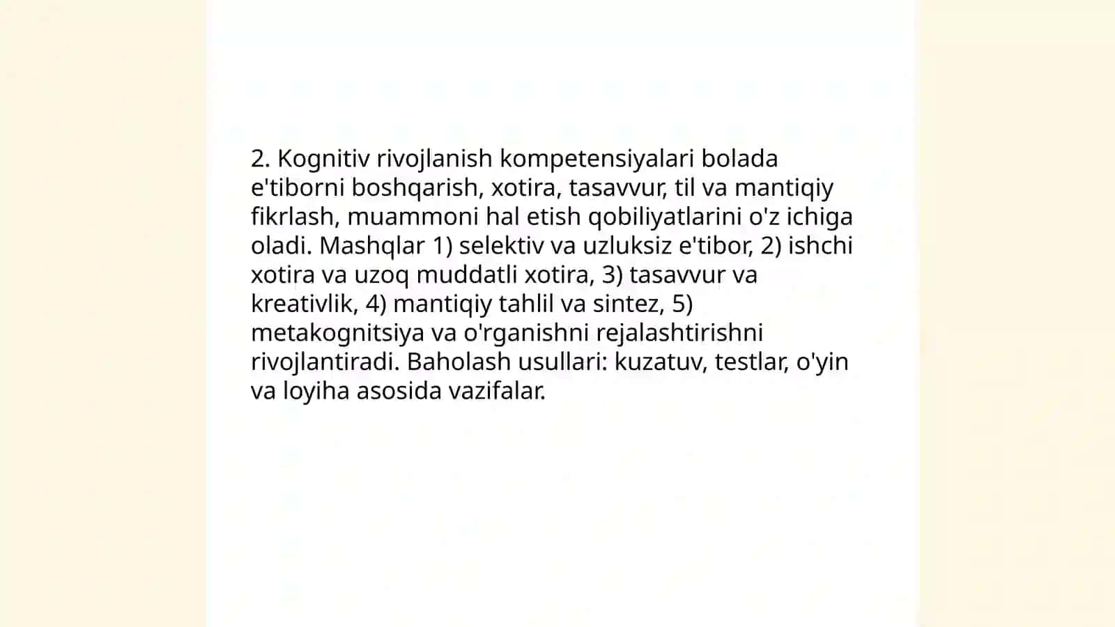 Bolaning rivojlanish sohalari kompetensiyalari 4