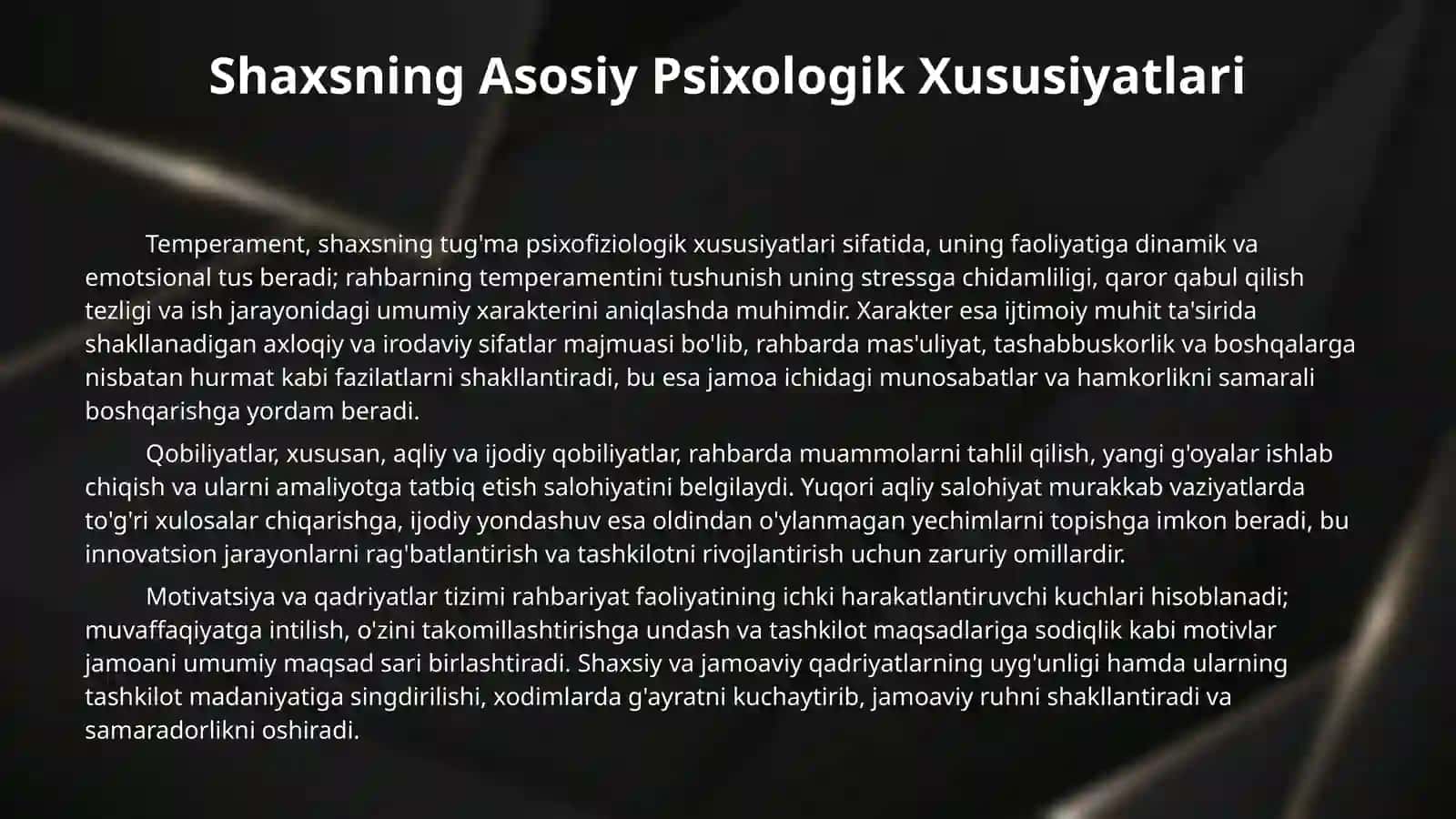 Rahbar shaxsi psixologiyasi hamda shaxsning psixologik tiplari 4