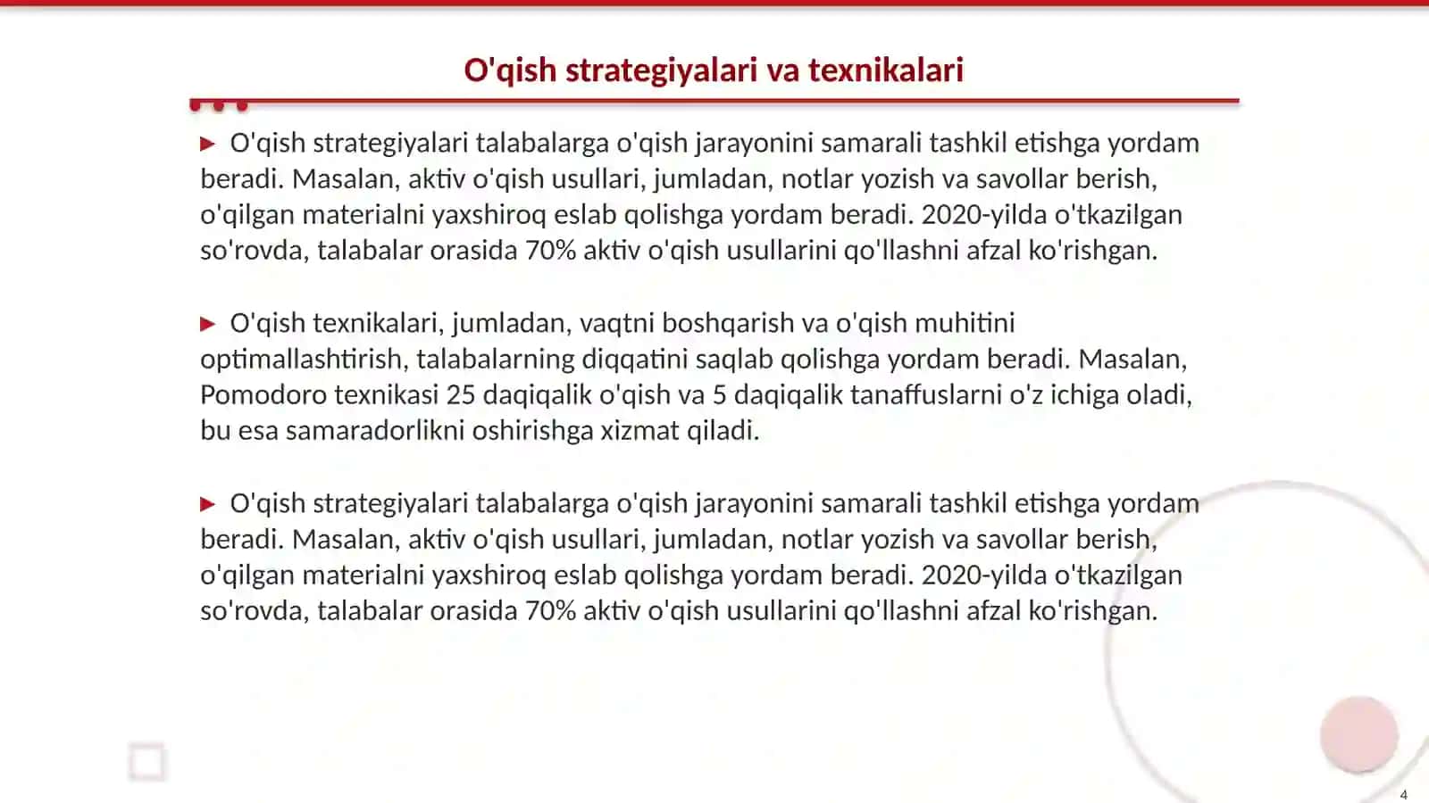 Akademik o'qish ko'nikmalari 4