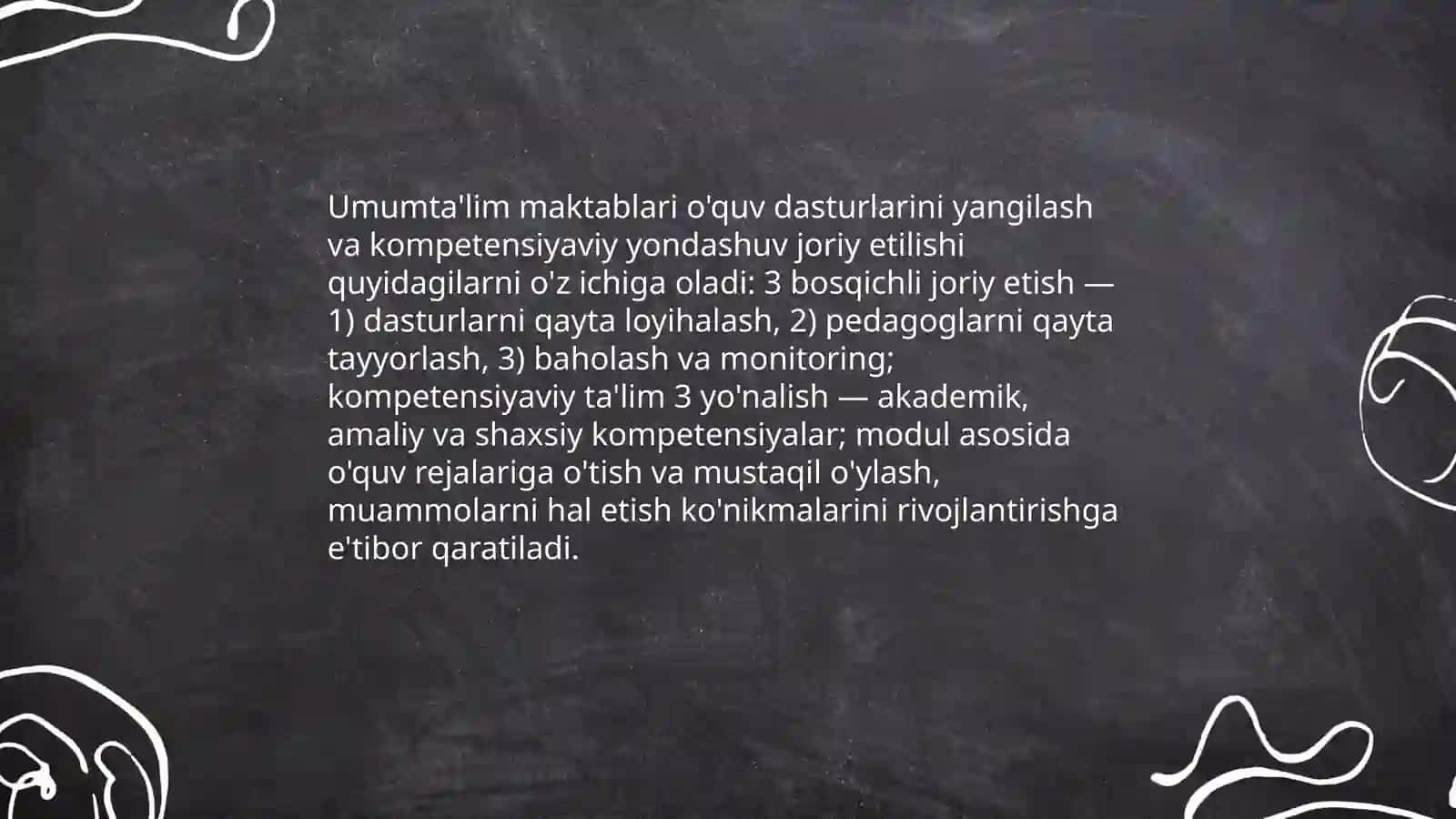O'zbekiston Respublikasida ta'lim sohasida amalga oshirilgan islohotlar Usmonaliyeva Qutlibeka 4