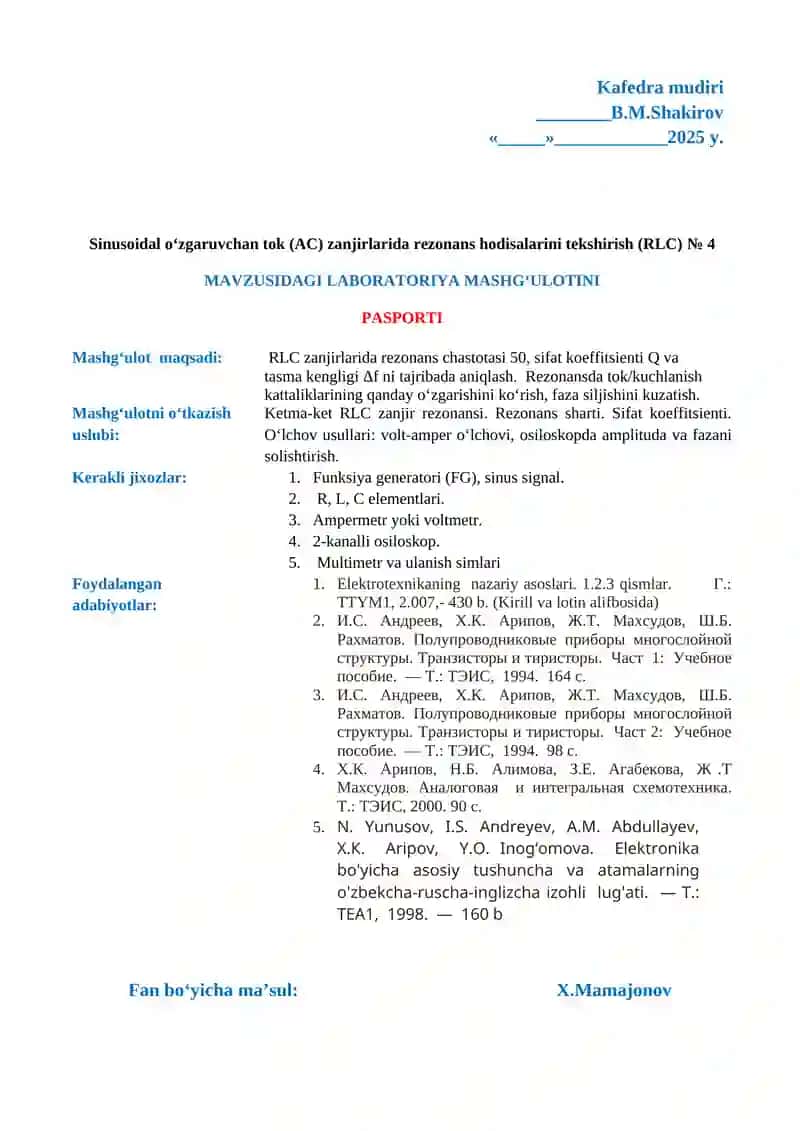 Texnika xavfsizligi qoidalari. Laboratoriya stendlari bilan tanishish. №1 4