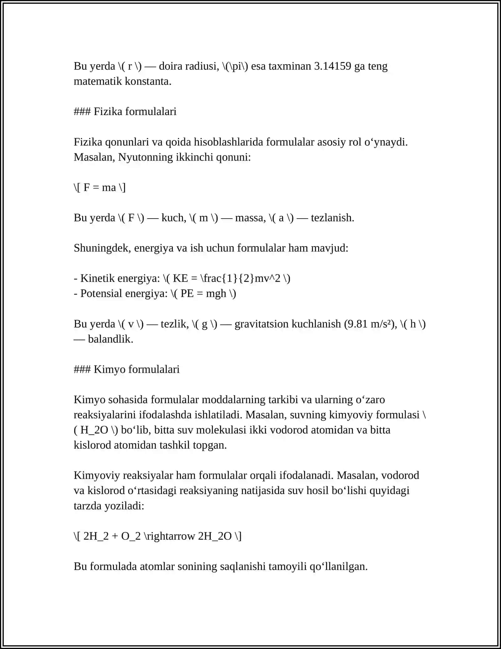 MS WORD DASTURIDA FORMULALAR BILAN ISHLASH 4