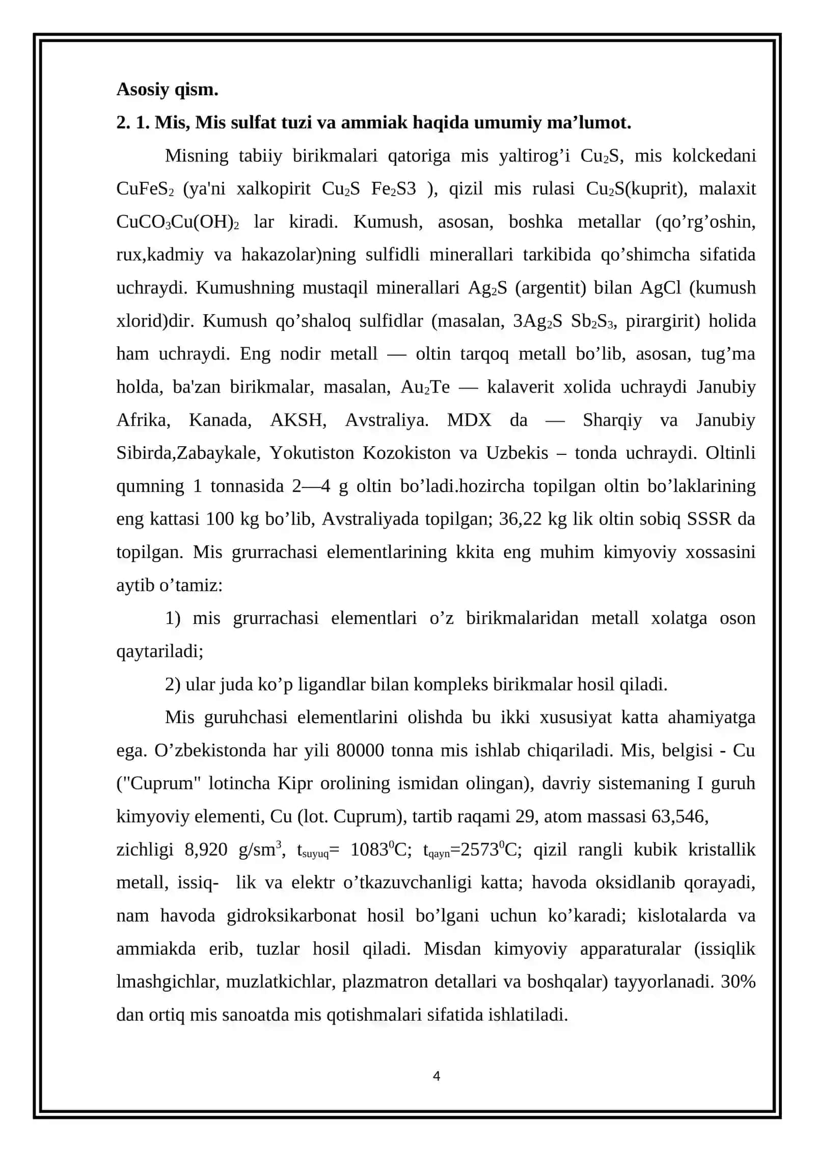 Tetraamminkuprosulfat tuzini olinishi va xossalari 4