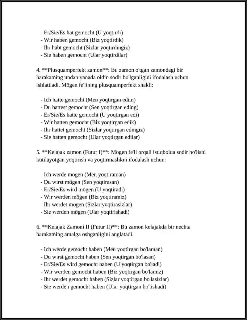 Mögen fe'li va infinitiv 4