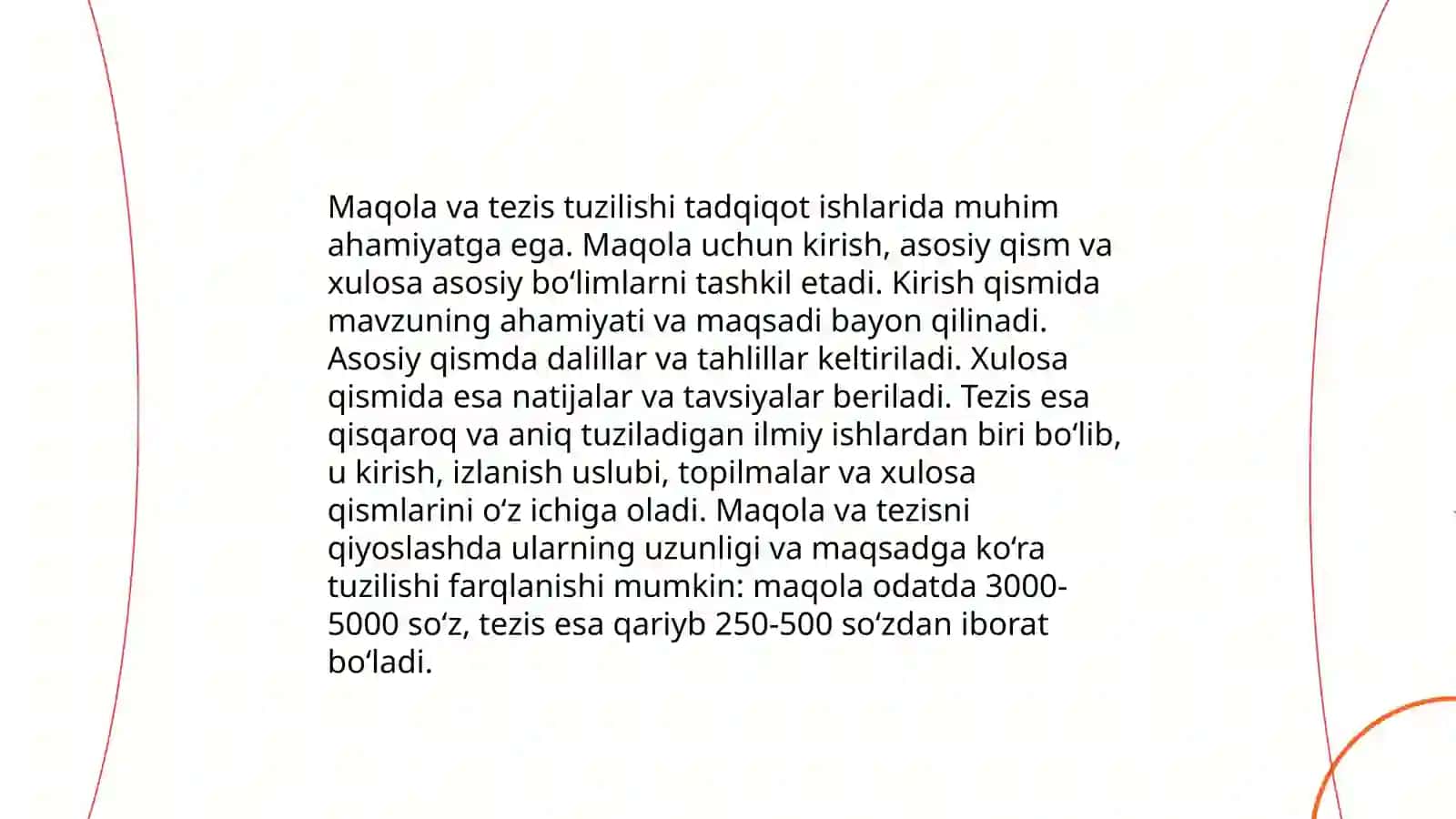 Maqola va tezisni oʻzaro farqli jihatlari 4