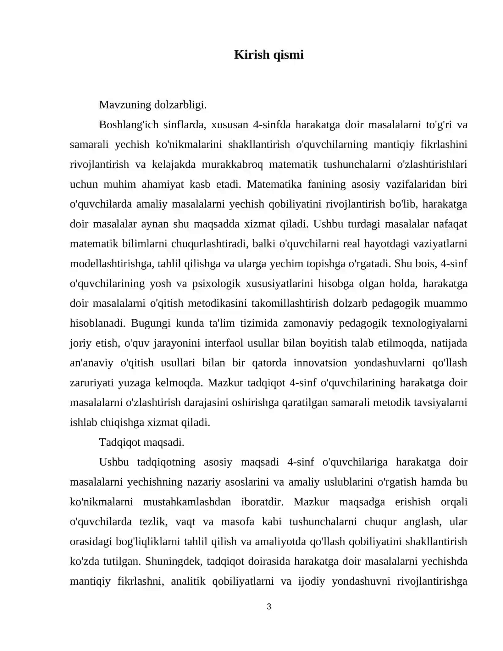 4-sinfda harakatga doir masalalarni yechishga o‘rgatish. 4