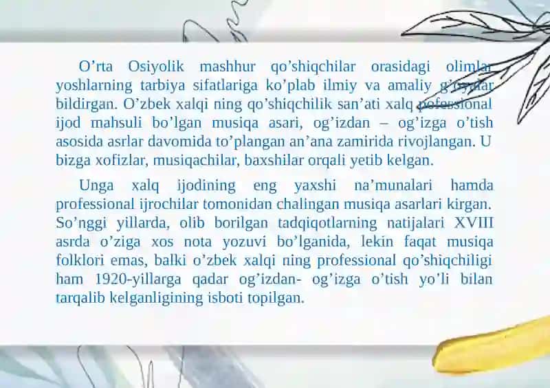 O’zbekan’anaviy qo’shiqchilik san’ati 4