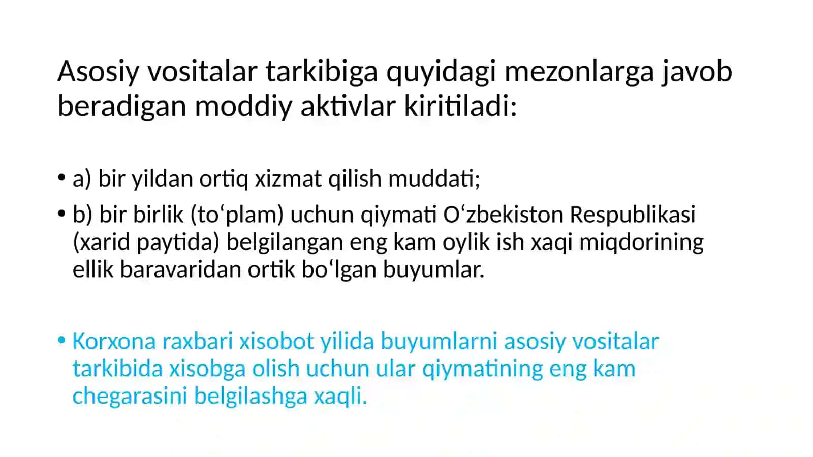 Asosiy vositalar mohiyati, tanolish, baholash va amortizatsiya hisoblash 4