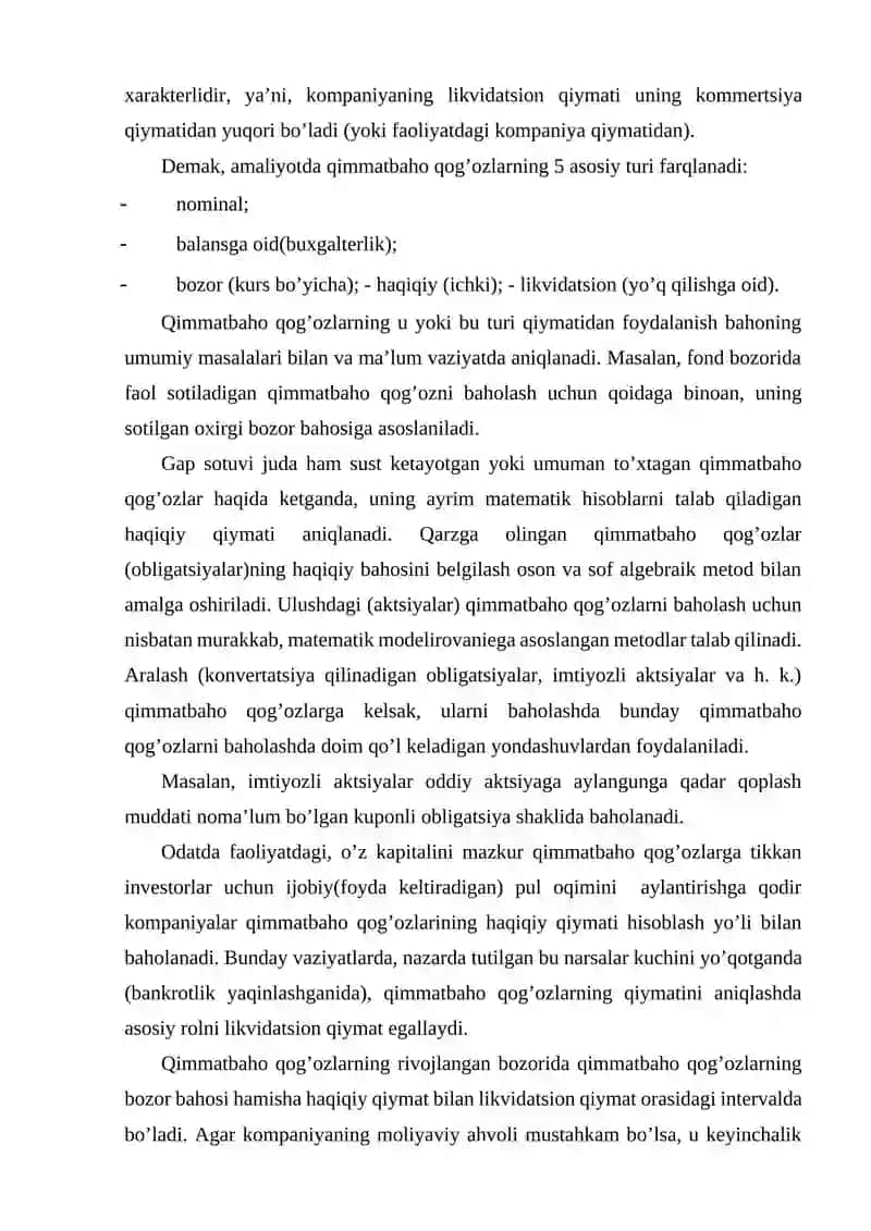 Qimmatbaho qog’ozlar qiymatini baholash 4