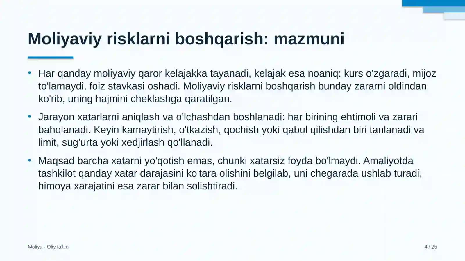 Moliya · Oliy Ta'lim 4