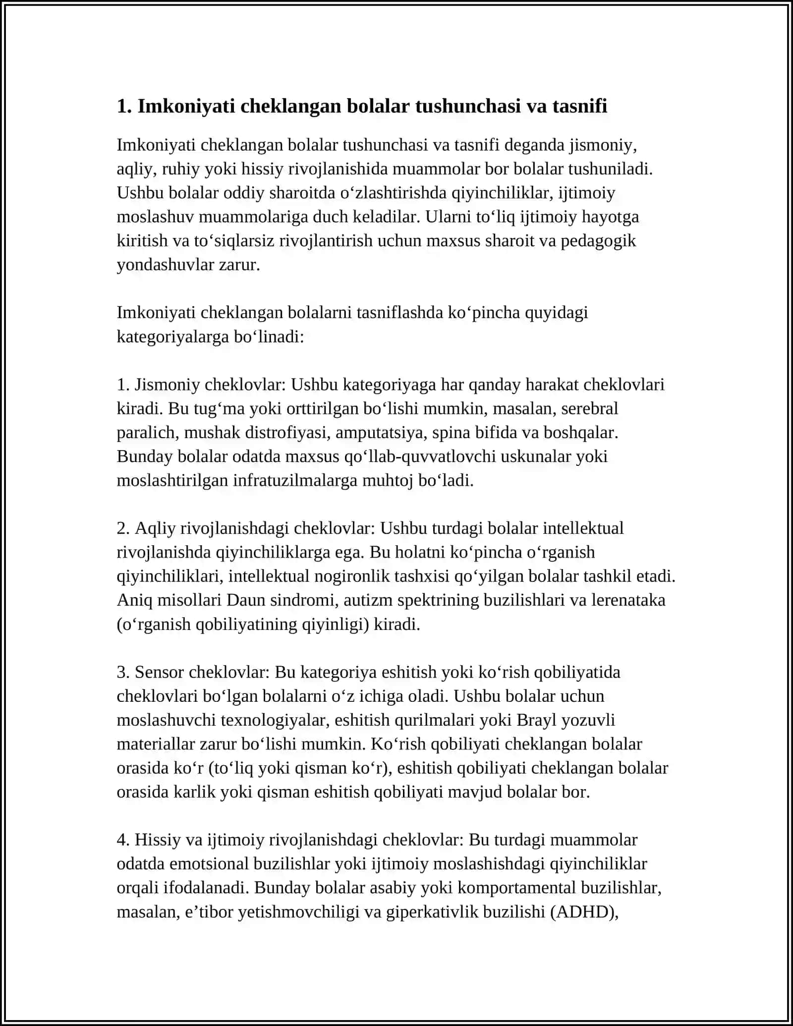 IMKONIYATI CHEKLANGAN BOLALAR. INKLYUZIV TAʼLIM BOʻYICHA 4