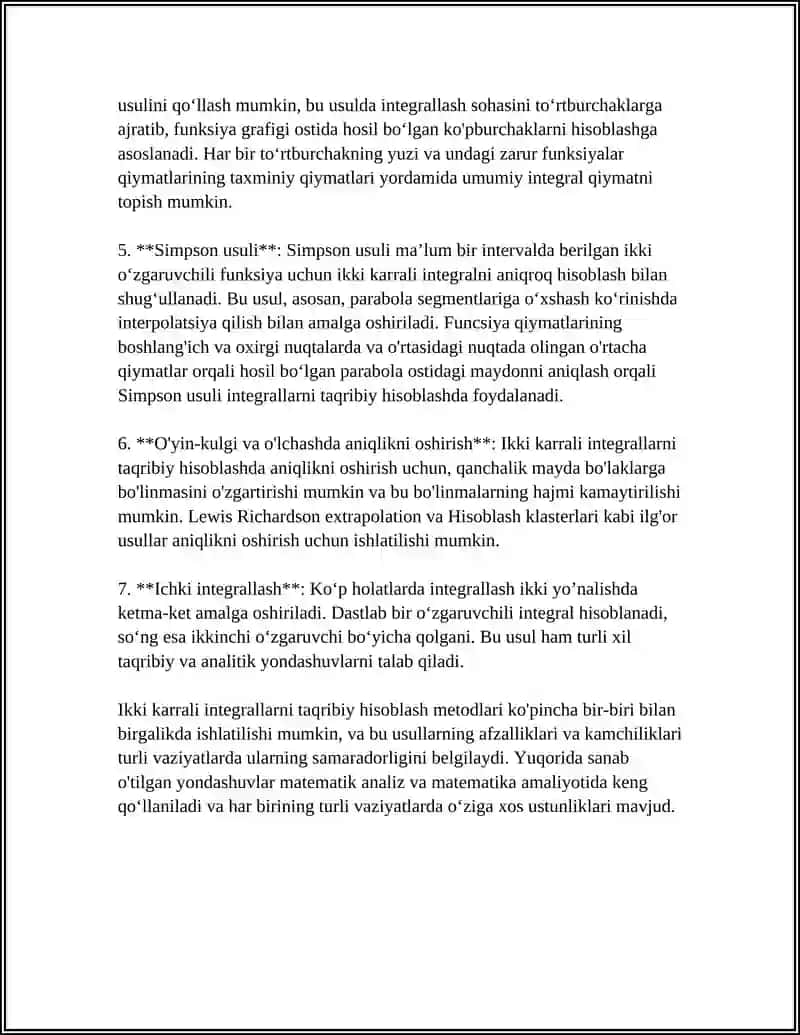 IKKI KARRALI INTEGRALLARNI TAQRIBIY HISOBLASH 4