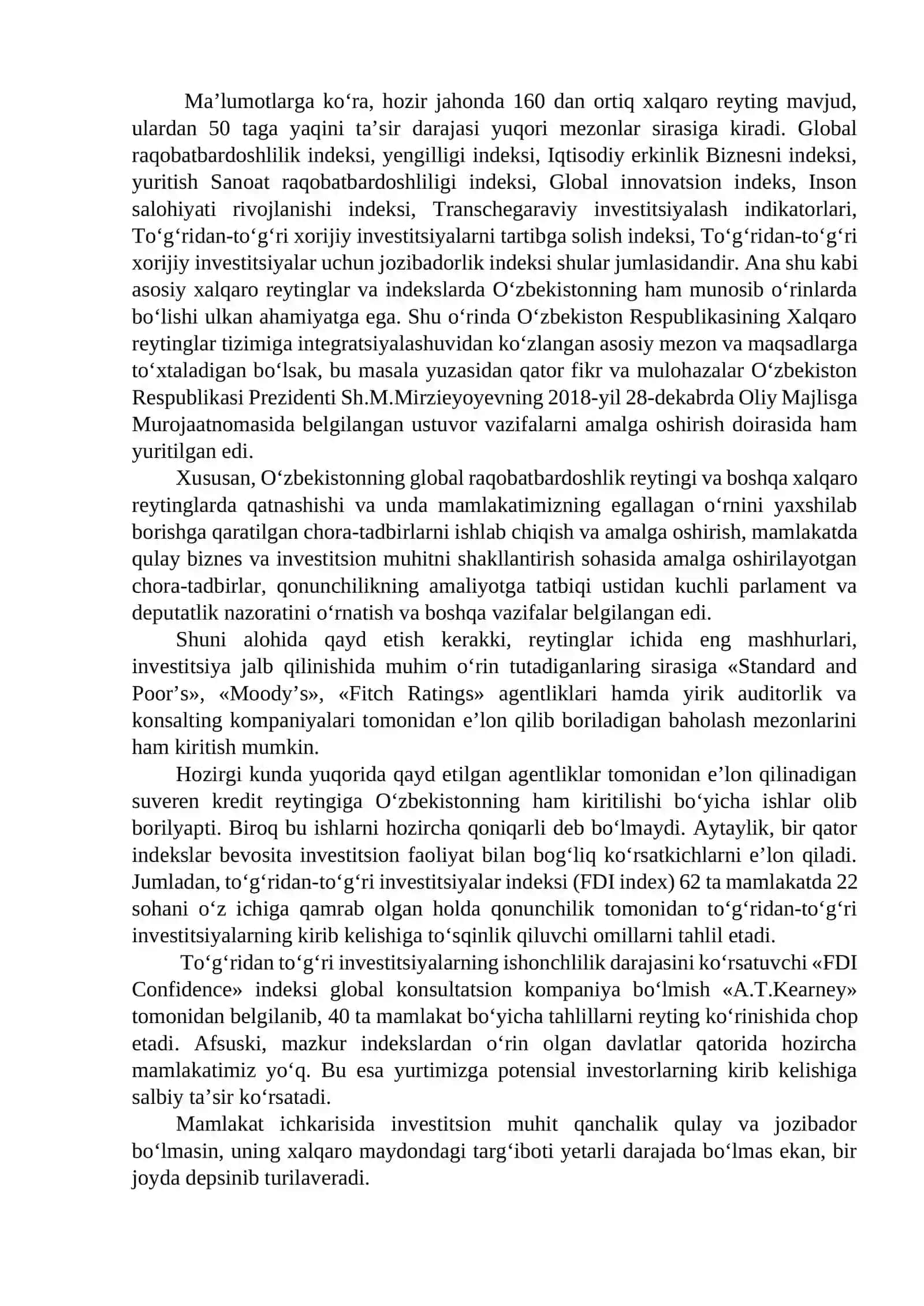 9-mavzu: Yangi O‘zbekiston ijtimoiy-siyosiy, iqtisodiy va madaniy hayotida roʻy berayotgan oʻzgarishlarning xalqaro reyting va indekslarda aks etishi 4