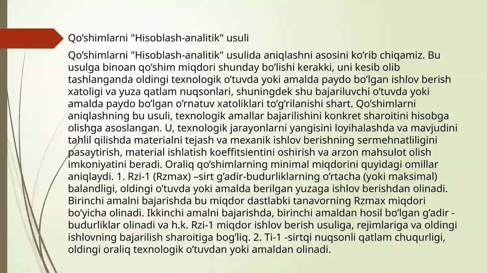 MEXANIK ISHLOV BERISH UCHUN QO’SHIMLARNI HISOBLASH USULLARI 4