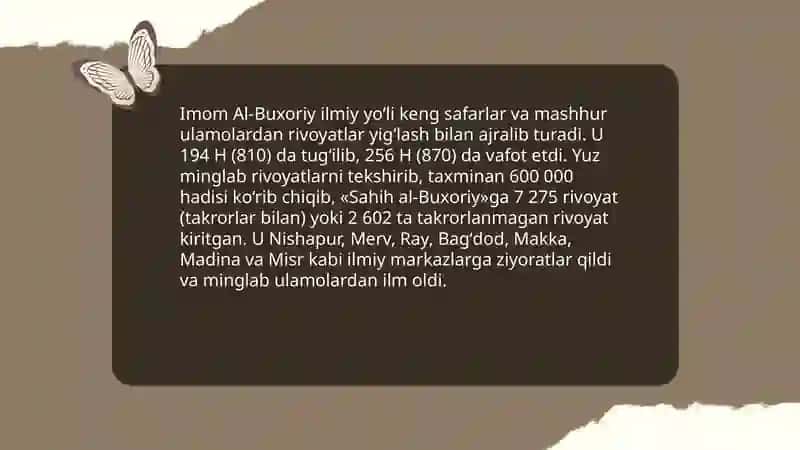 Imom Al-Buxoriy hayoti va asarlari 4