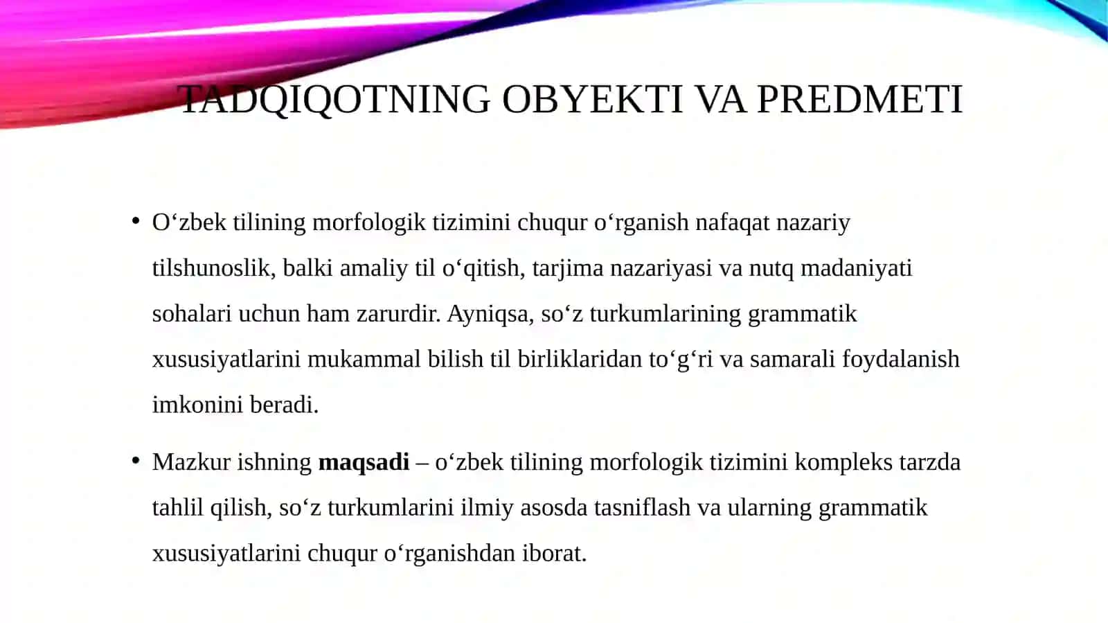 O‘zbektilining morfologik tizimi: so‘z turkumlari va ularning grammatik xususiyatlari 4