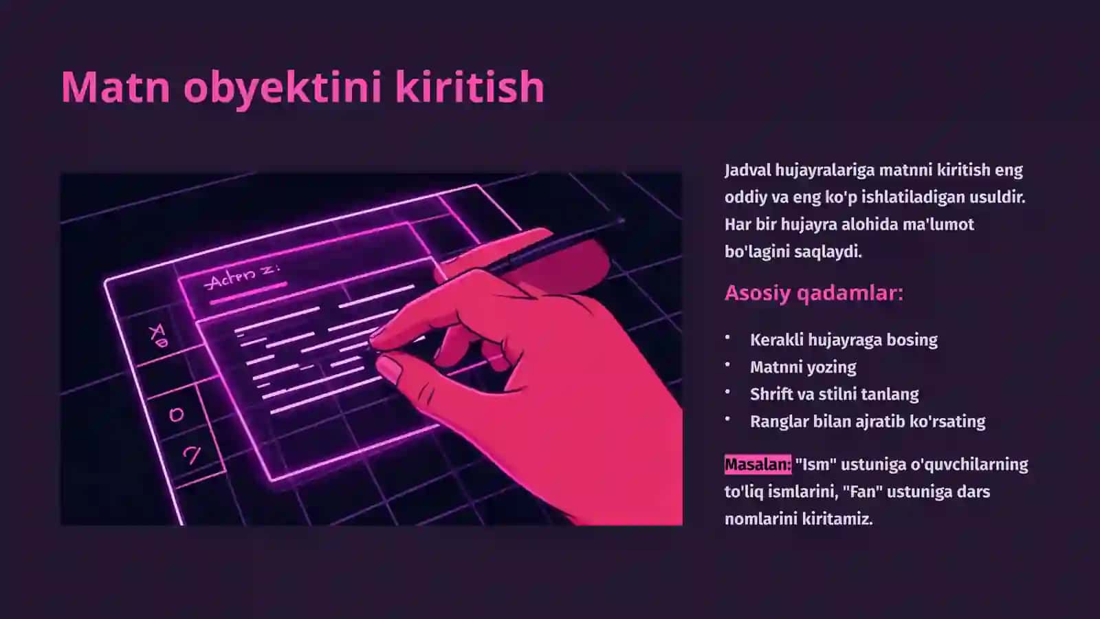 Jadvalga obyekt kiritish 4