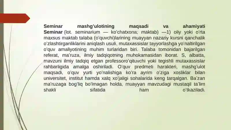 Seminar Mashg'ulotlari Tayyorgarlik Ko'rish 4