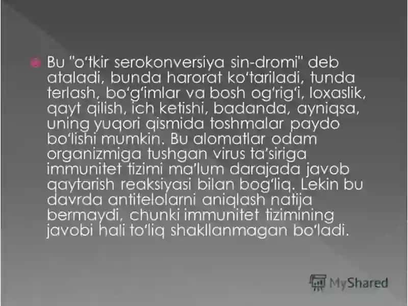 Orttirilgan immun tandisligi sindromi (OITS) 4