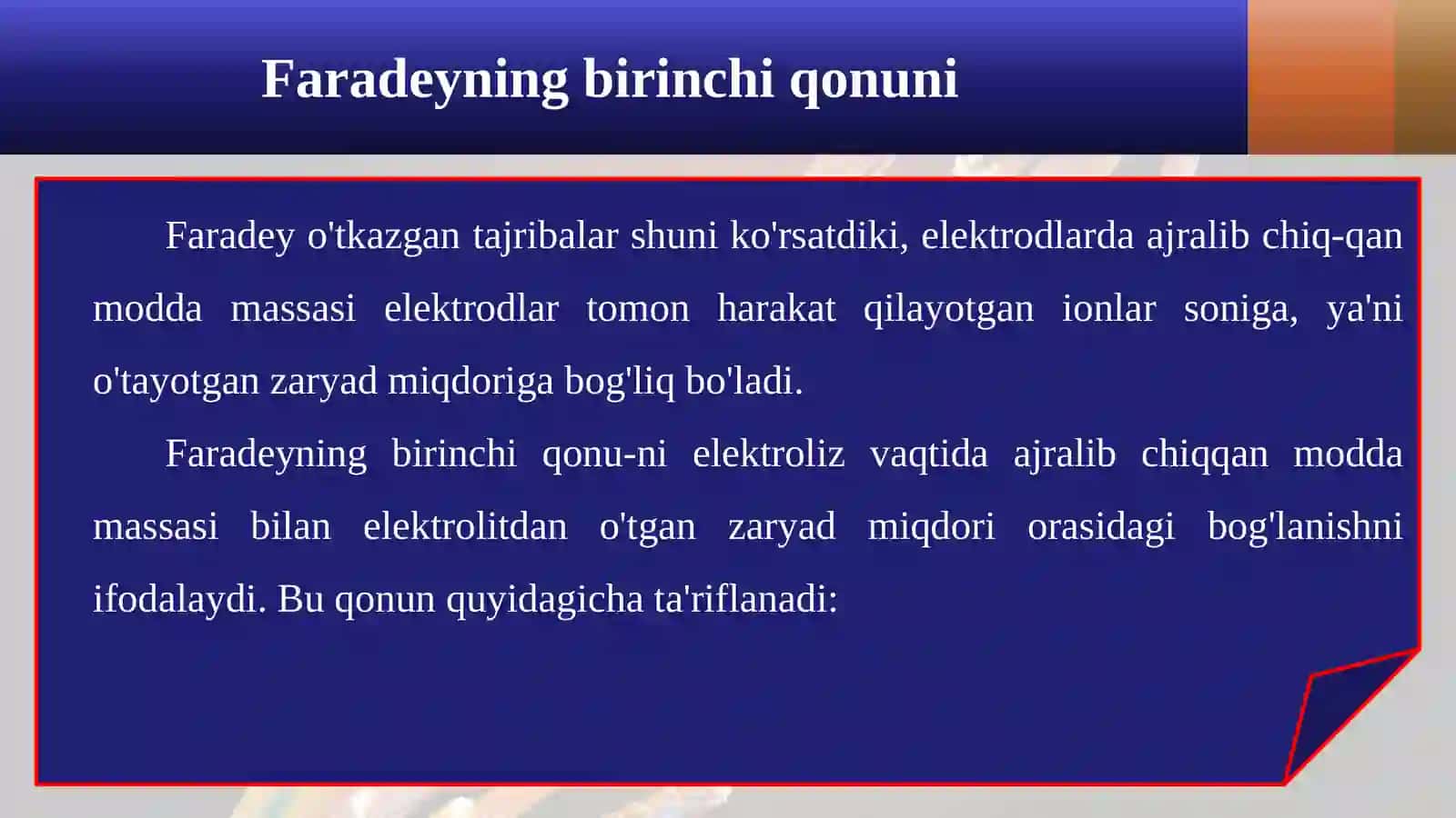 Elektroliz.Faradeyning  birinchi qonuni 4