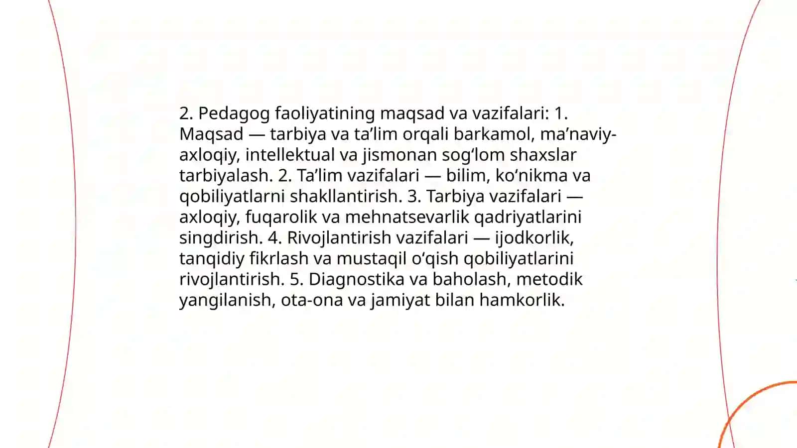 Pedagoglik kasbi va faoliyat mazmuni, pedagog shaxsi va kasbiy faoliyati 4