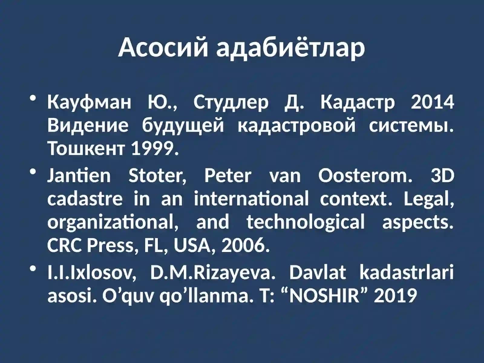 ДАВЛАТКАДАСТЛАРИ АСОСЛАРИ 4