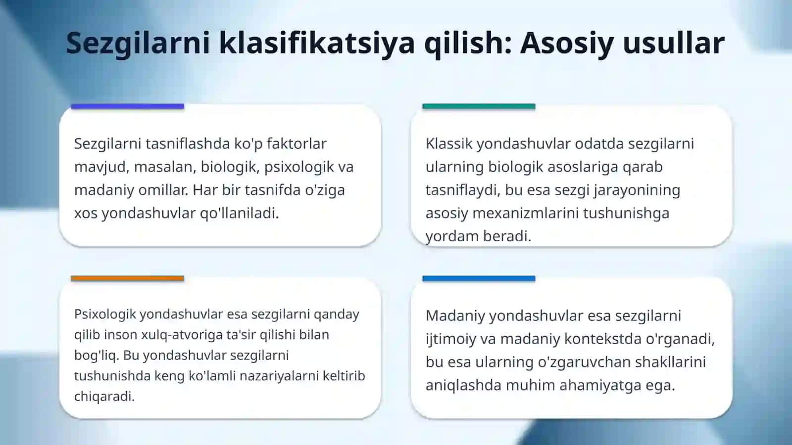 Sezgi lar klasifikasi va sezgilarning o'zgaruvchan shakli 4