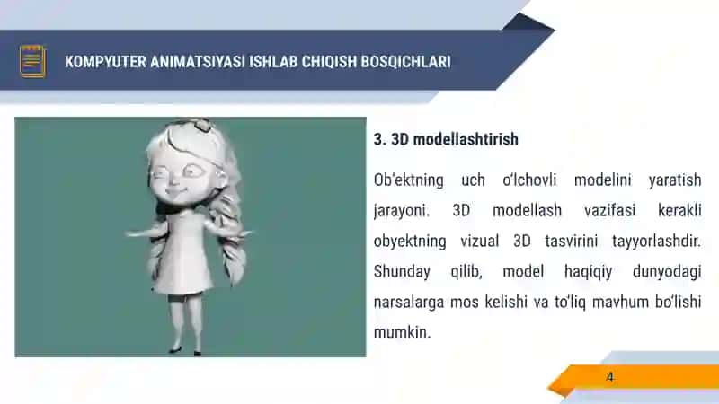 KOMPYUTER ANIMATSIYASI ISHLAB CHIQISH BOSQICHLARI 4