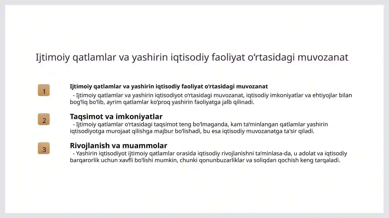 Yashirin iqtisodiyotning sababi:  aholining ijtimoiy tabaqalanishi 4