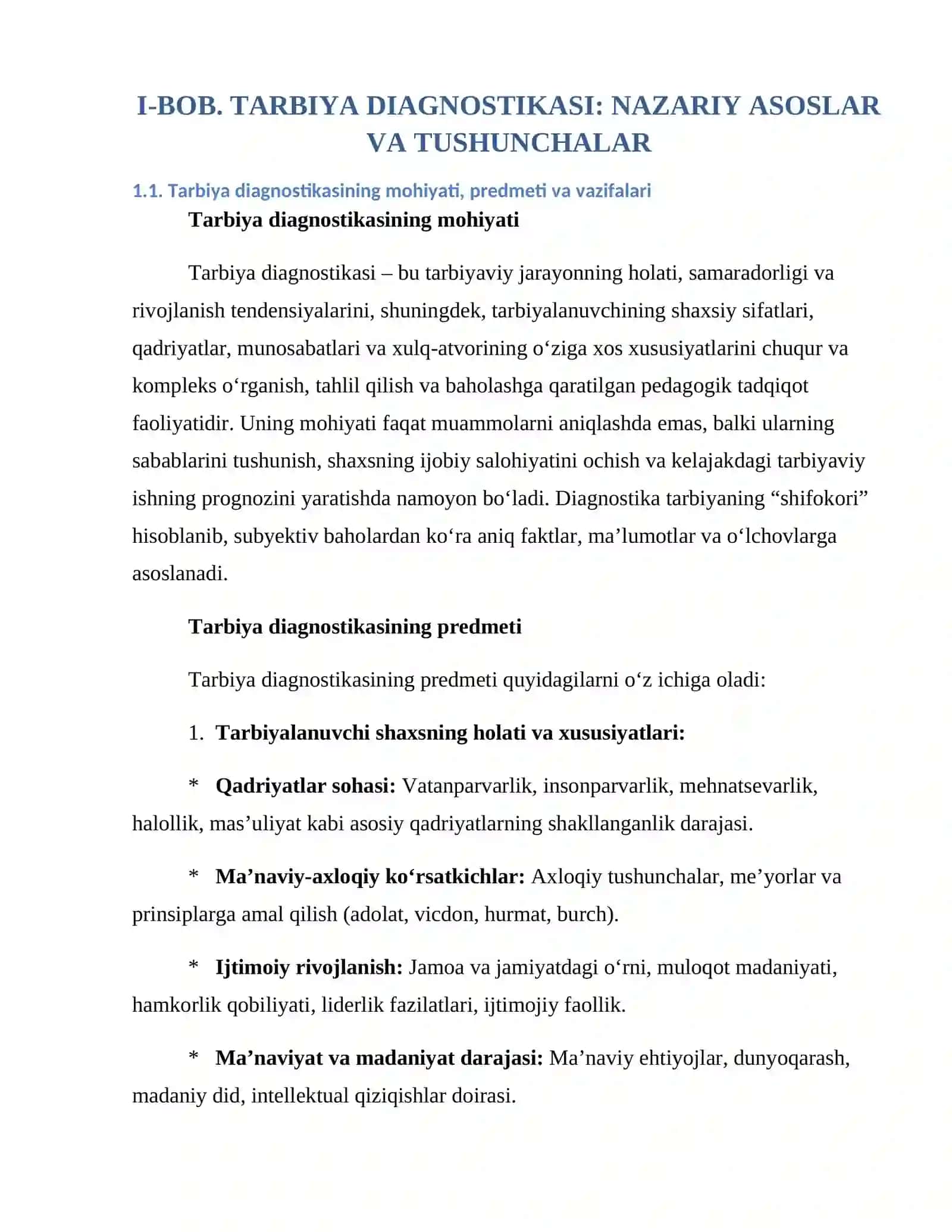 Tarbiya diagnostikasining shaxs tarbiyasidagi oʻrni 4