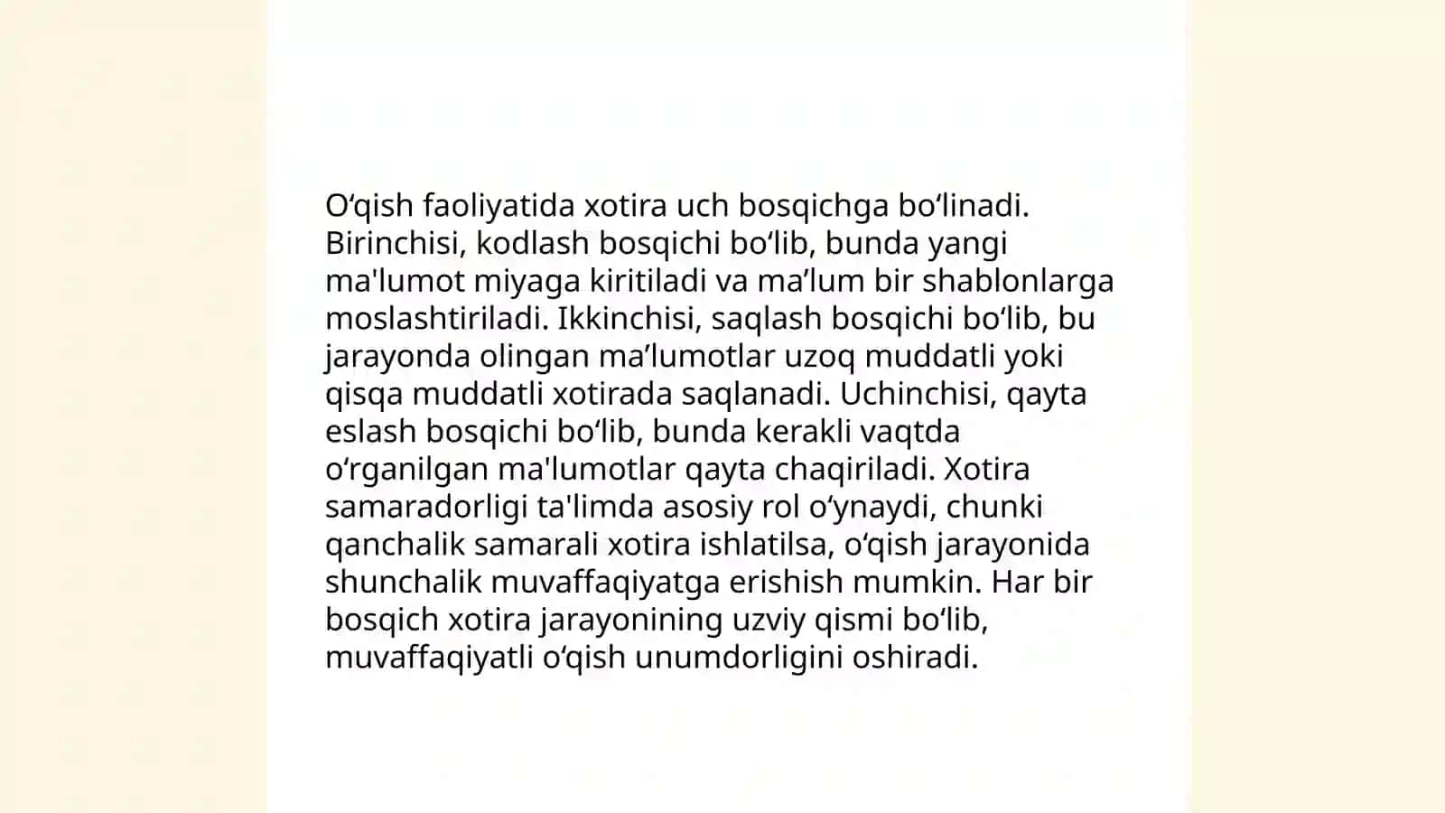 Xotirani oʻqish faoliyatida rivojlanish 4