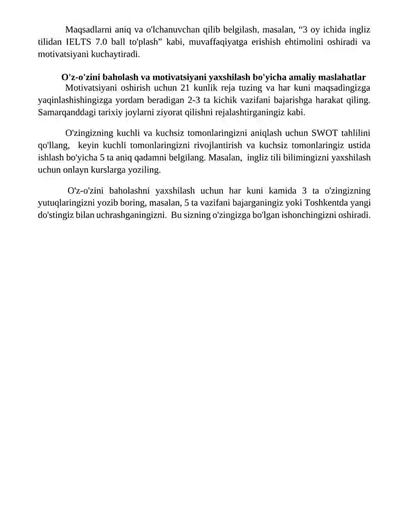 Ozini ozi baholash va motivatsiya 4