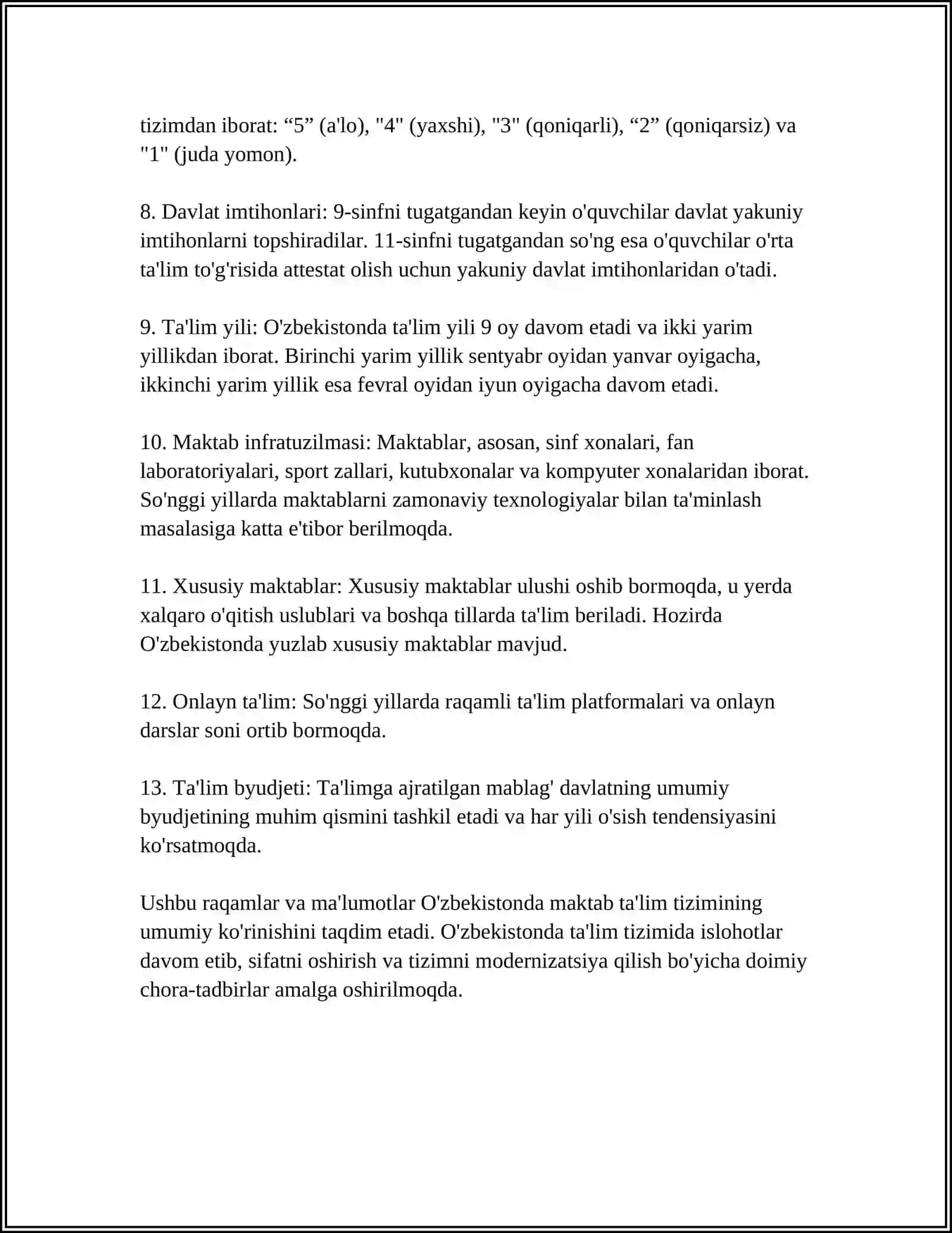MUSTAQIL ISH Mavzu: ÒZBEKISTONDA TALIM 4