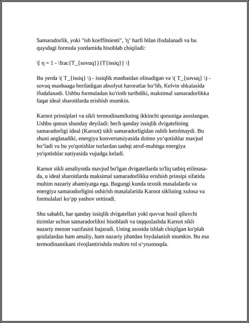 BUGʻ KUCH QURILMA SIKLLARI.KARNO VA PENKIN SIKLLARI 4